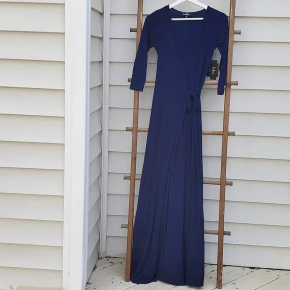 NEW! Lulu's Garden Districts Navy Wrap Jersey Maxi Dress Size S - Picture 3 of 6